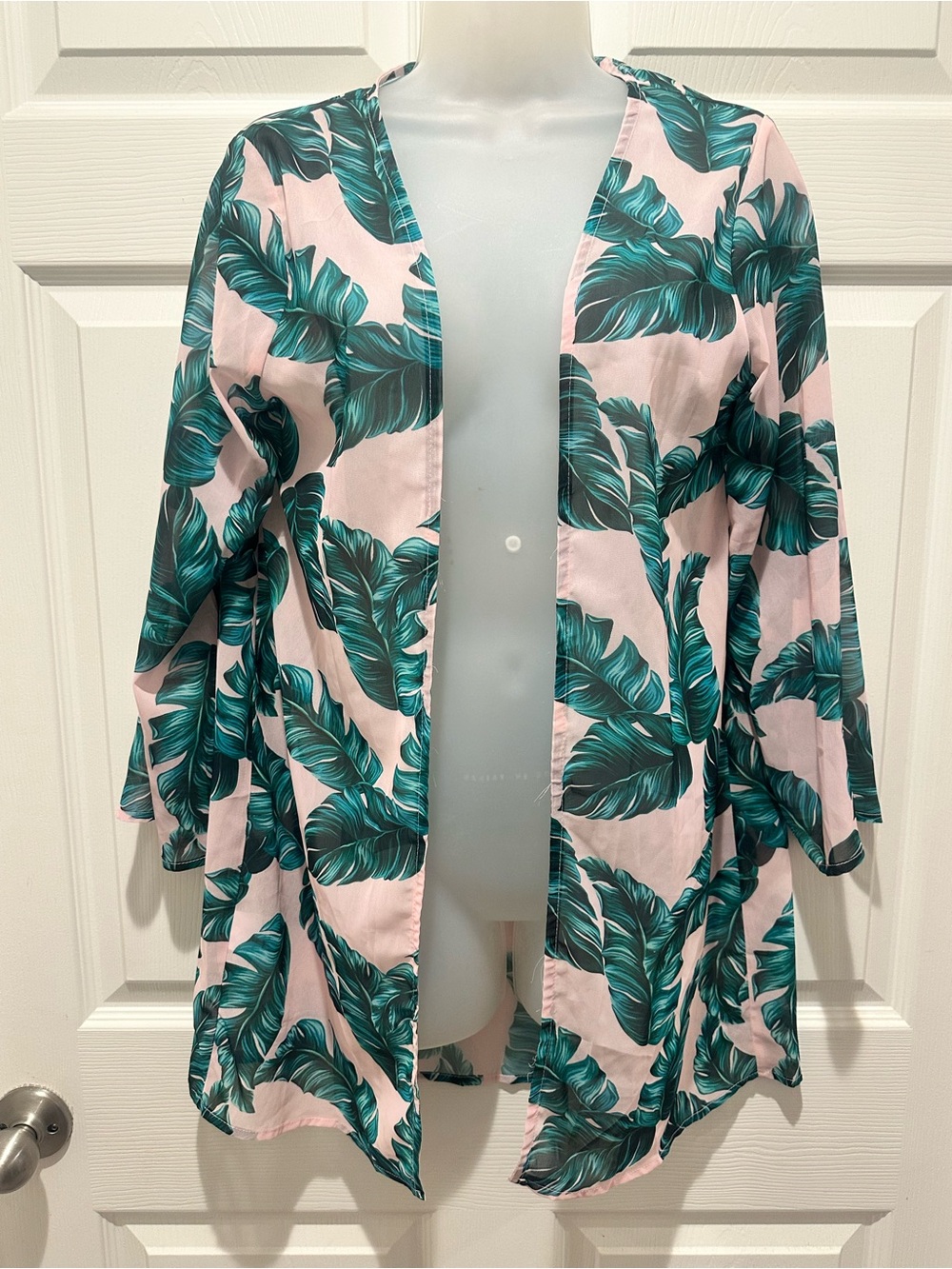 IFFEI NWT Tropical Palm Kimono Cover Up M Pink Green Luxe Resort Vacation Chic